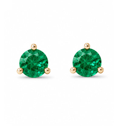 14K Gold Solitaire 3mm Emerald Martini Stud Earrings