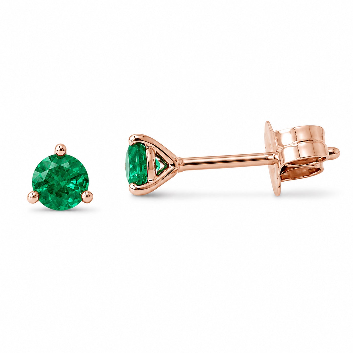 14K Gold Solitaire 3mm Emerald Martini Stud Earrings