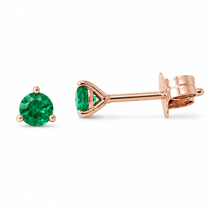 14K Gold Solitaire 3mm Emerald Martini Stud Earrings