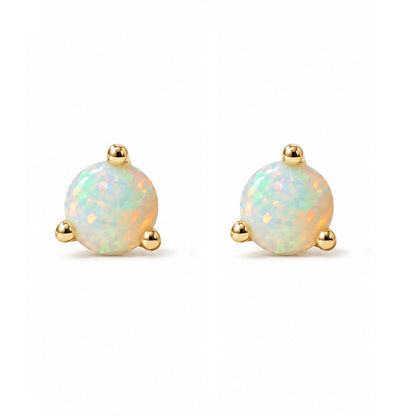 14K Gold Solitaire 3mm Opal Cabochon Martini Stud Earrings
