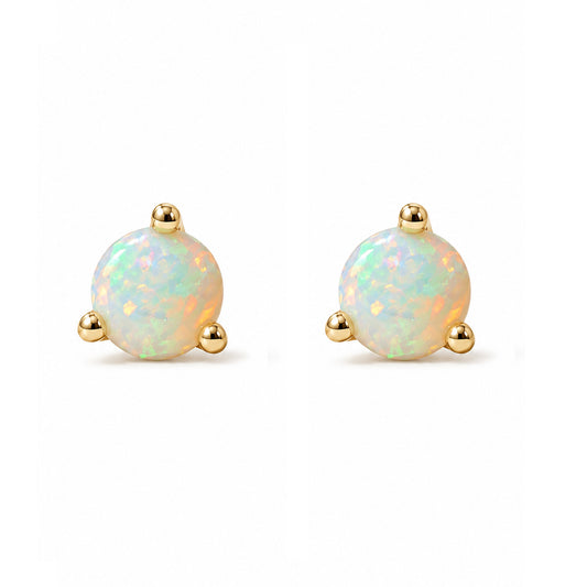 14K Gold Solitaire 3mm Opal Cabochon Martini Stud Earrings