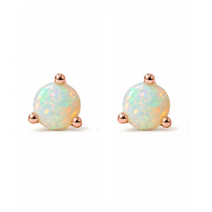 14K Gold Solitaire 3mm Opal Cabochon Martini Stud Earrings