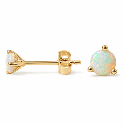14K Gold Solitaire 3mm Opal Cabochon Martini Stud Earrings