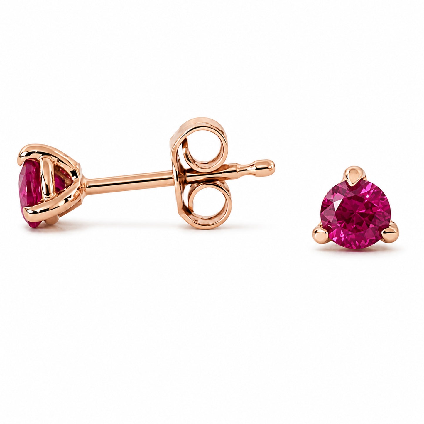 14K Gold Solitaire 3mm Ruby Martini Stud Earrings