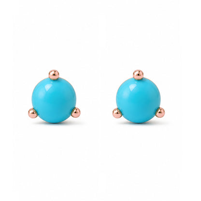 14K Gold Solitaire 3mm Turquoise Cabochon Martini Stud Earrings