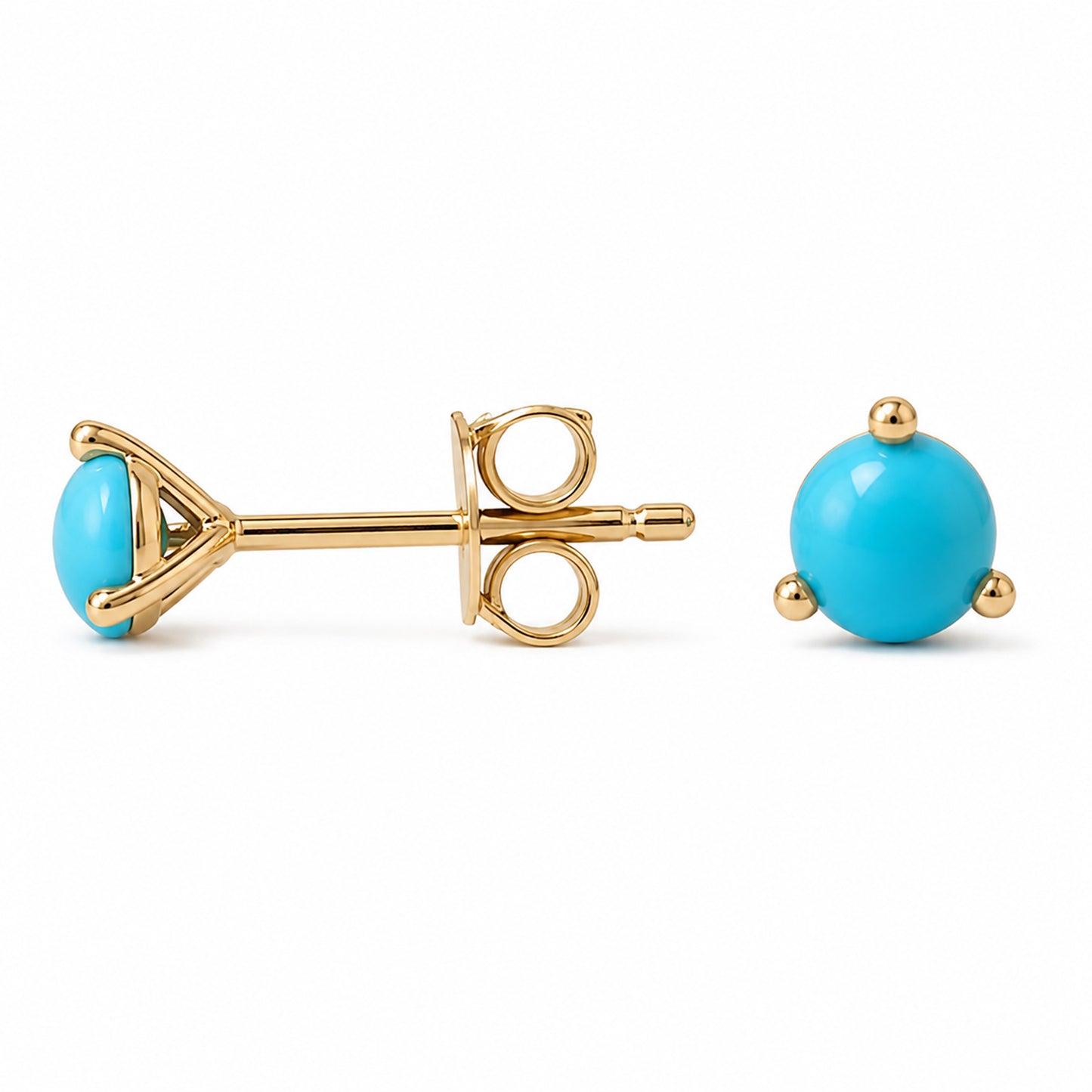 14K Gold Solitaire 3mm Turquoise Cabochon Martini Stud Earrings