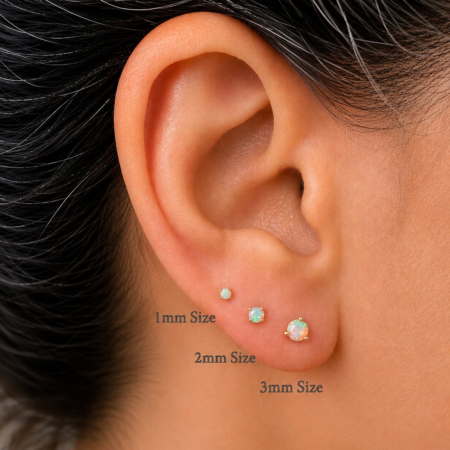 14K Gold Solitaire 3mm Turquoise Cabochon Martini Stud Earrings