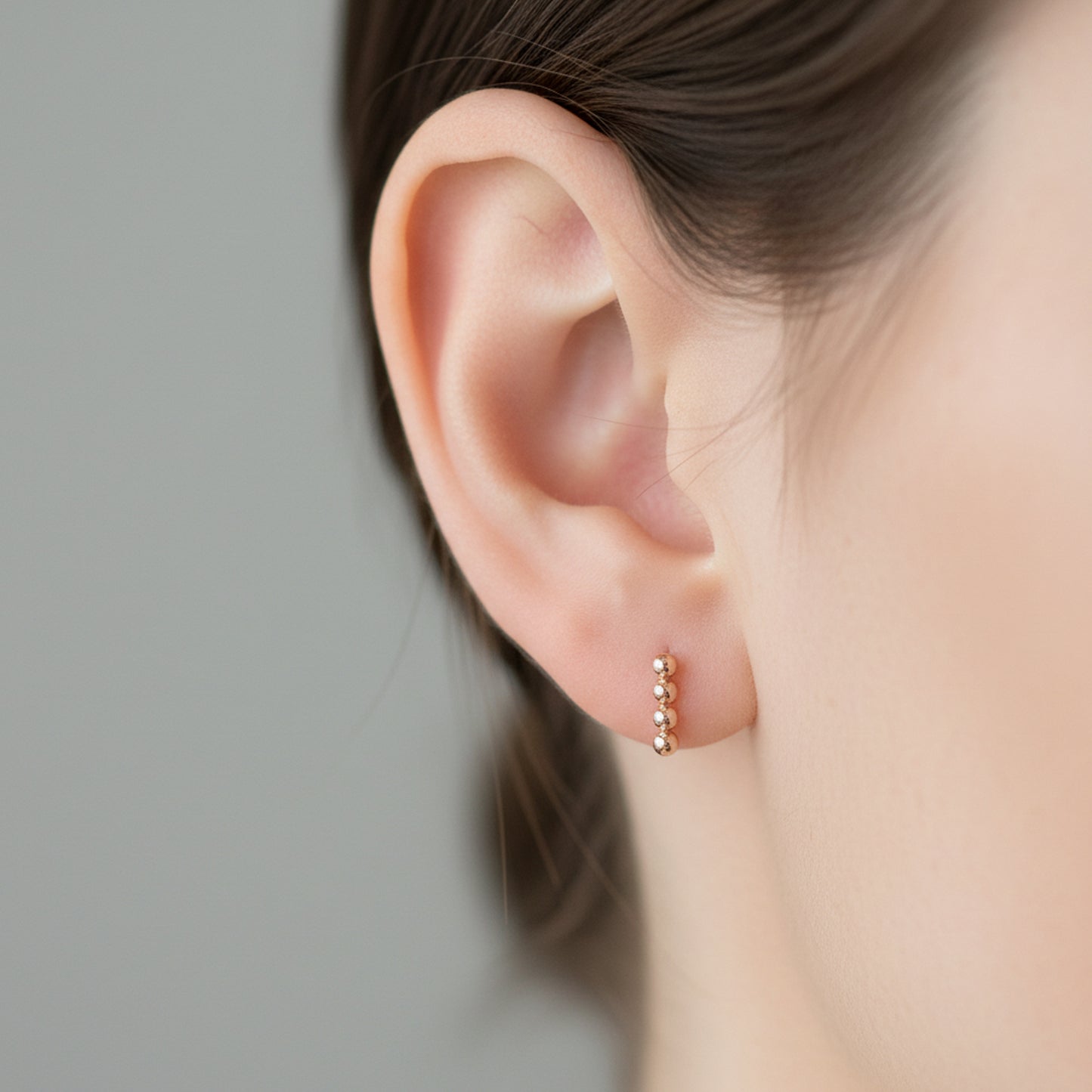 14K Gold Dotted Ball Bar Stud Earrings