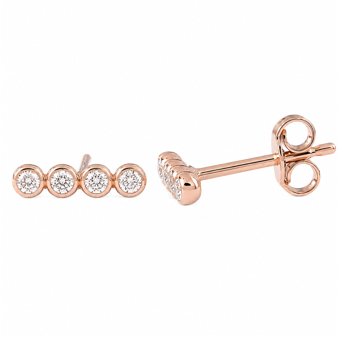 14K Gold Diamond Dotted Ball Bar Stud Earrings