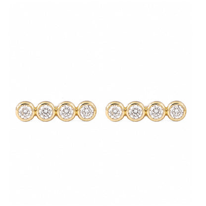 14K Gold Diamond Dotted Ball Bar Stud Earrings