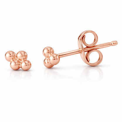 14K Gold Ball Clover Cluster Stud Earrings