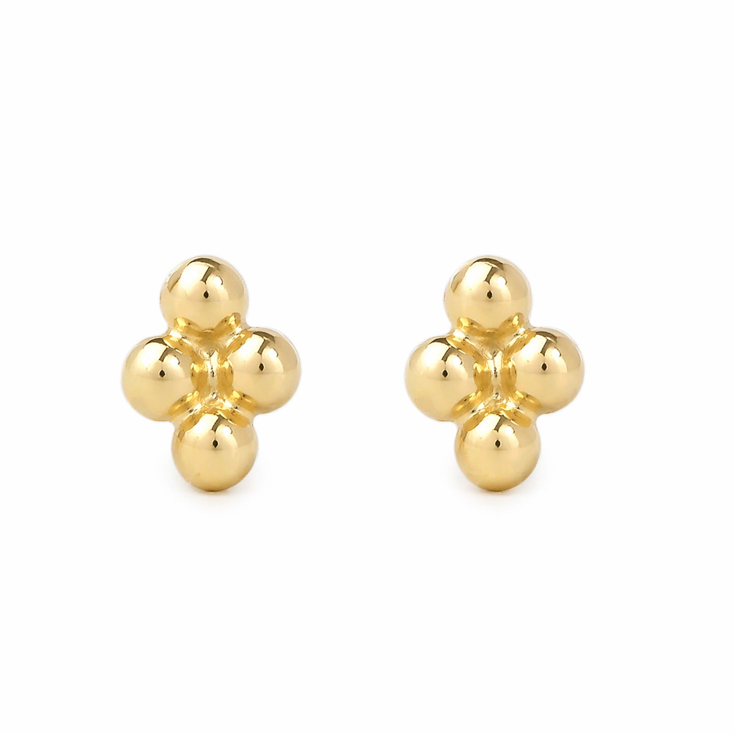 14K Gold Ball Clover Cluster Stud Earrings