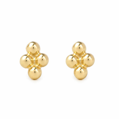 14K Gold Ball Clover Cluster Stud Earrings