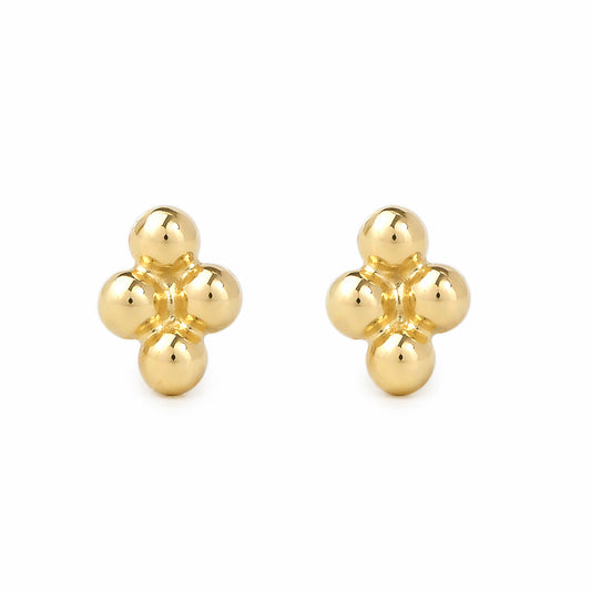 14K Gold Ball Clover Cluster Stud Earrings