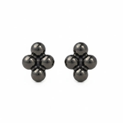14K Gold Ball Clover Cluster Stud Earrings