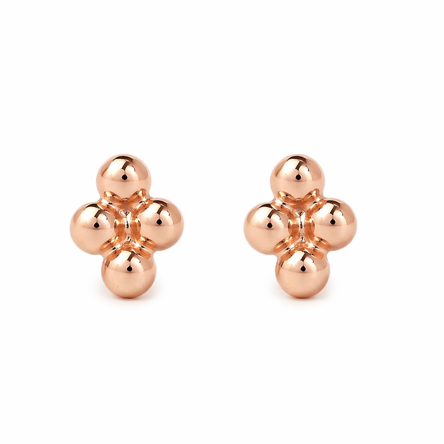 14K Gold Ball Clover Cluster Stud Earrings
