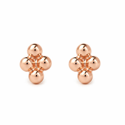 14K Gold Ball Clover Cluster Stud Earrings