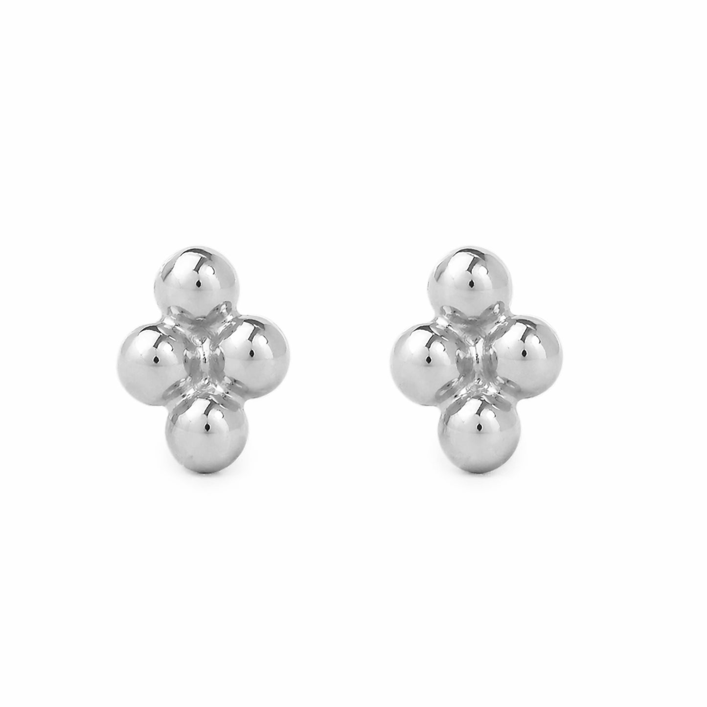 14K Gold Ball Clover Cluster Stud Earrings