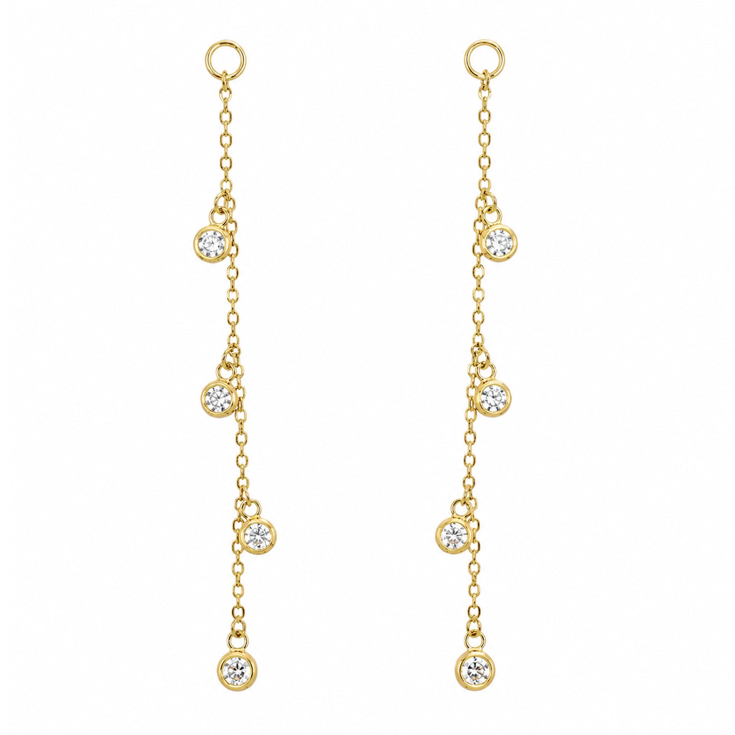 14K Gold 4 Diamond Fringe Dangle Chain Earring Jacket