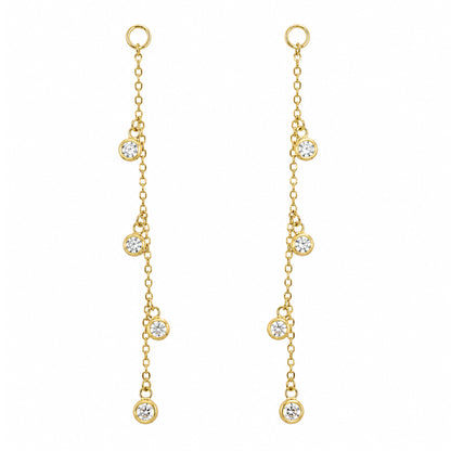 14K Gold 4 Diamond Fringe Dangle Chain Earring Jacket