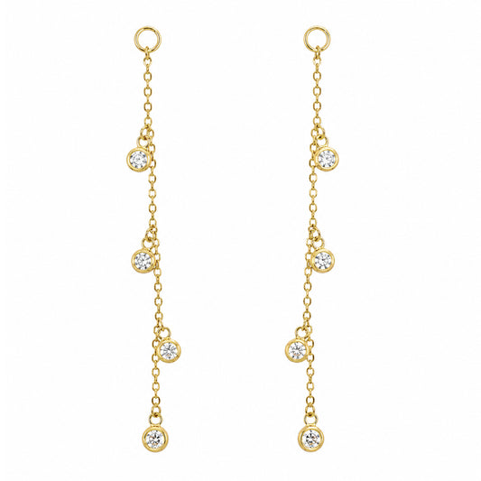 14K Gold 4 Diamond Fringe Dangle Chain Earring Jacket