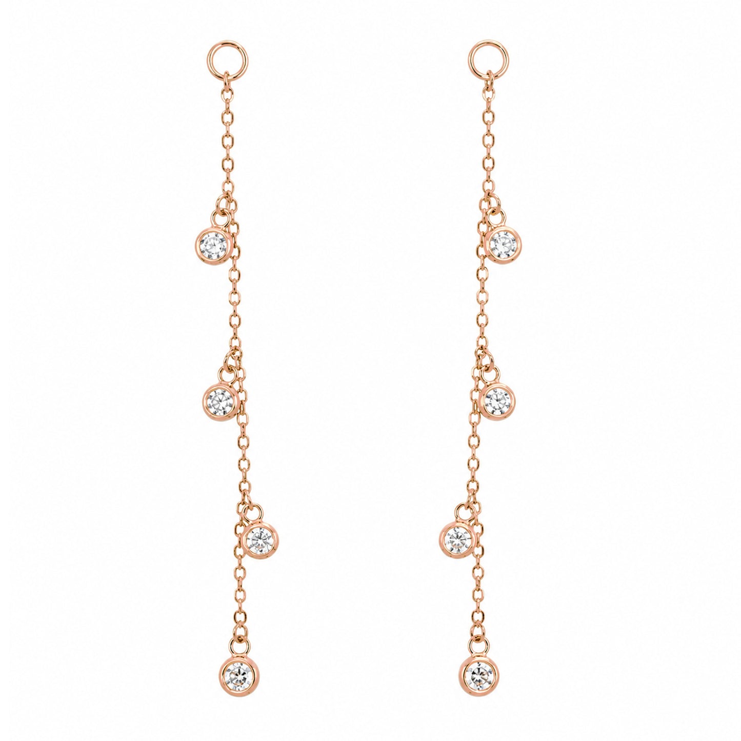 14K Gold 4 Diamond Fringe Dangle Chain Earring Jacket