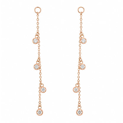 14K Gold 4 Diamond Fringe Dangle Chain Earring Jacket