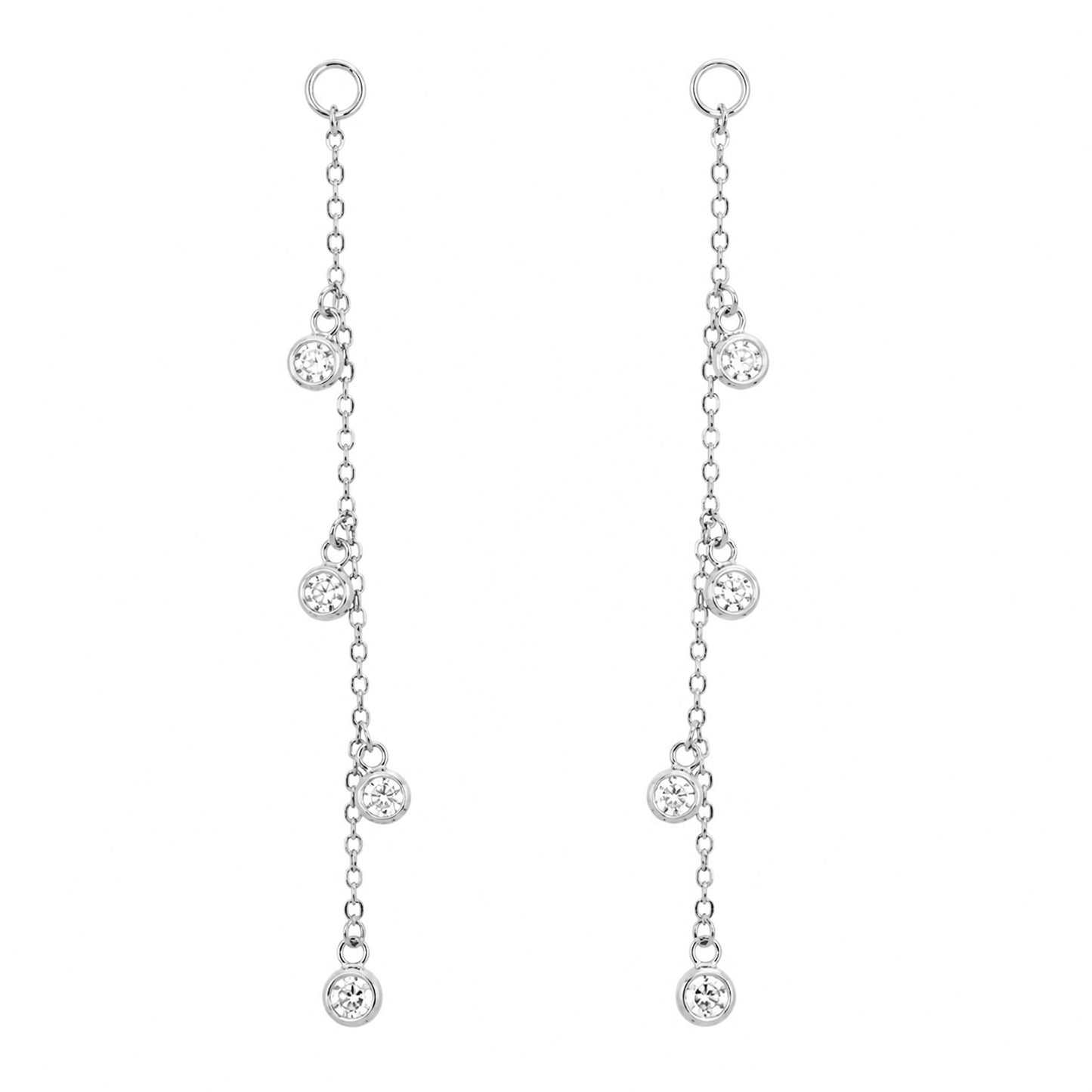 14K Gold 4 Diamond Fringe Dangle Chain Earring Jacket
