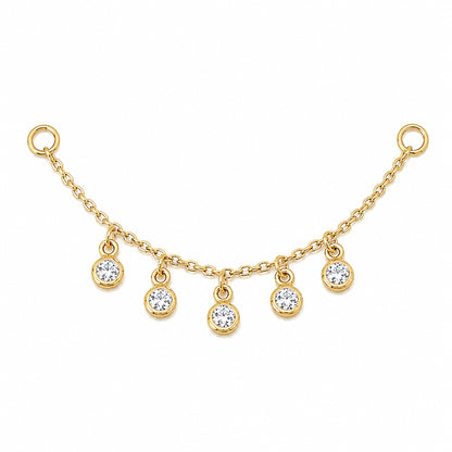 14K Gold 5 Diamond Dangle Chain Earring Jacket