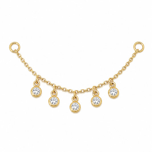 14K Gold 5 Diamond Dangle Chain Earring Jacket