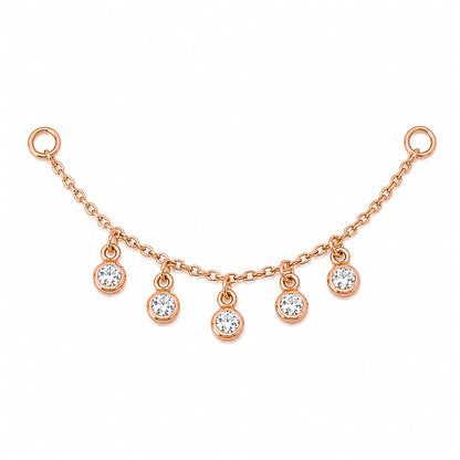 14K Gold 5 Diamond Dangle Chain Earring Jacket