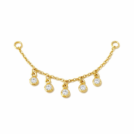 14K Gold 5 Diamond Dangle Chain Earring Jacket