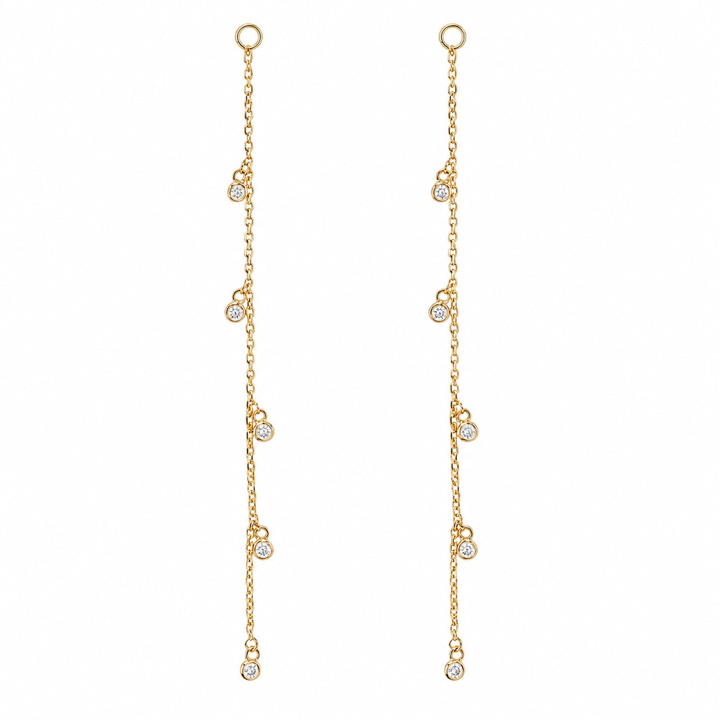 14K Gold 5 Diamond Fringe Dangle Chain Earring Jacket, 3" Length