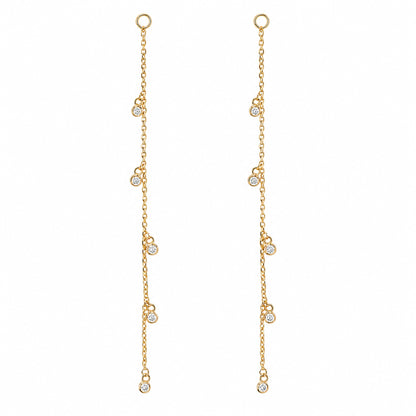 14K Gold 5 Diamond Fringe Dangle Chain Earring Jacket, 3" Length