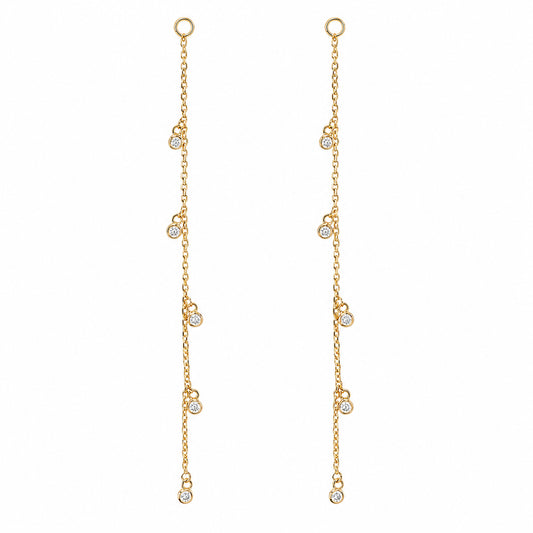 14K Gold 5 Diamond Fringe Dangle Chain Earring Jacket, 3" Length