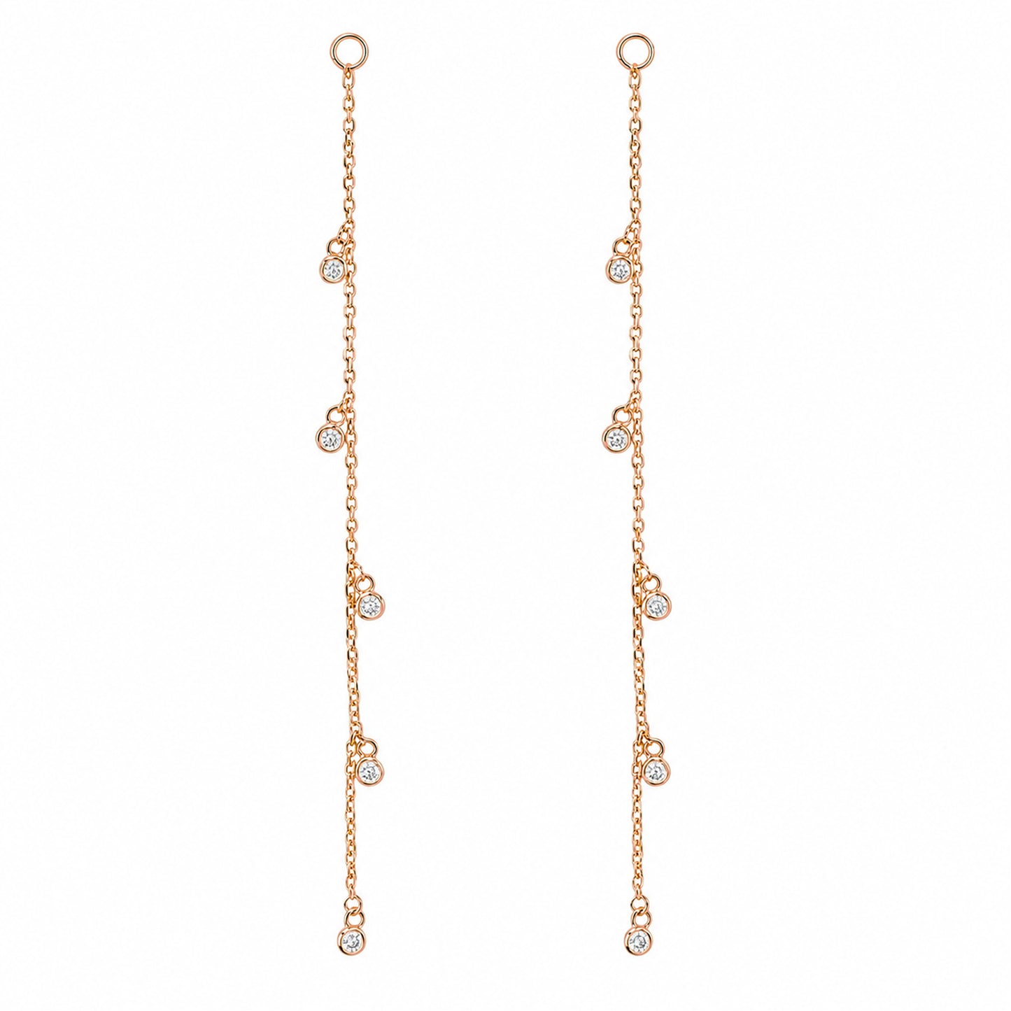 14K Gold 5 Diamond Fringe Dangle Chain Earring Jacket, 3" Length