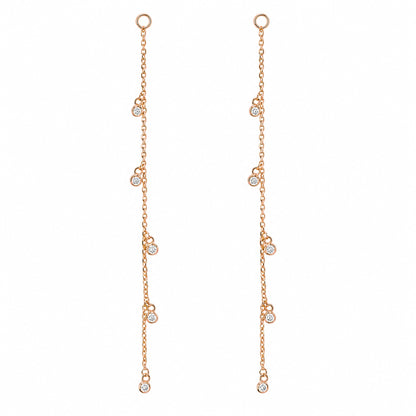 14K Gold 5 Diamond Fringe Dangle Chain Earring Jacket, 3" Length