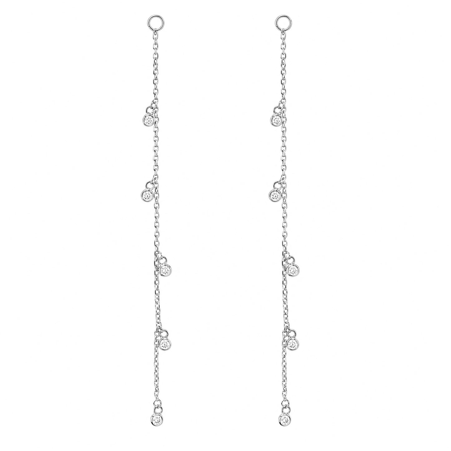 14K Gold 5 Diamond Fringe Dangle Chain Earring Jacket, 3" Length