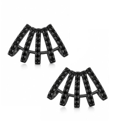 14K Gold Pavé Black Diamond 5 Row Hoop Stud Earrings