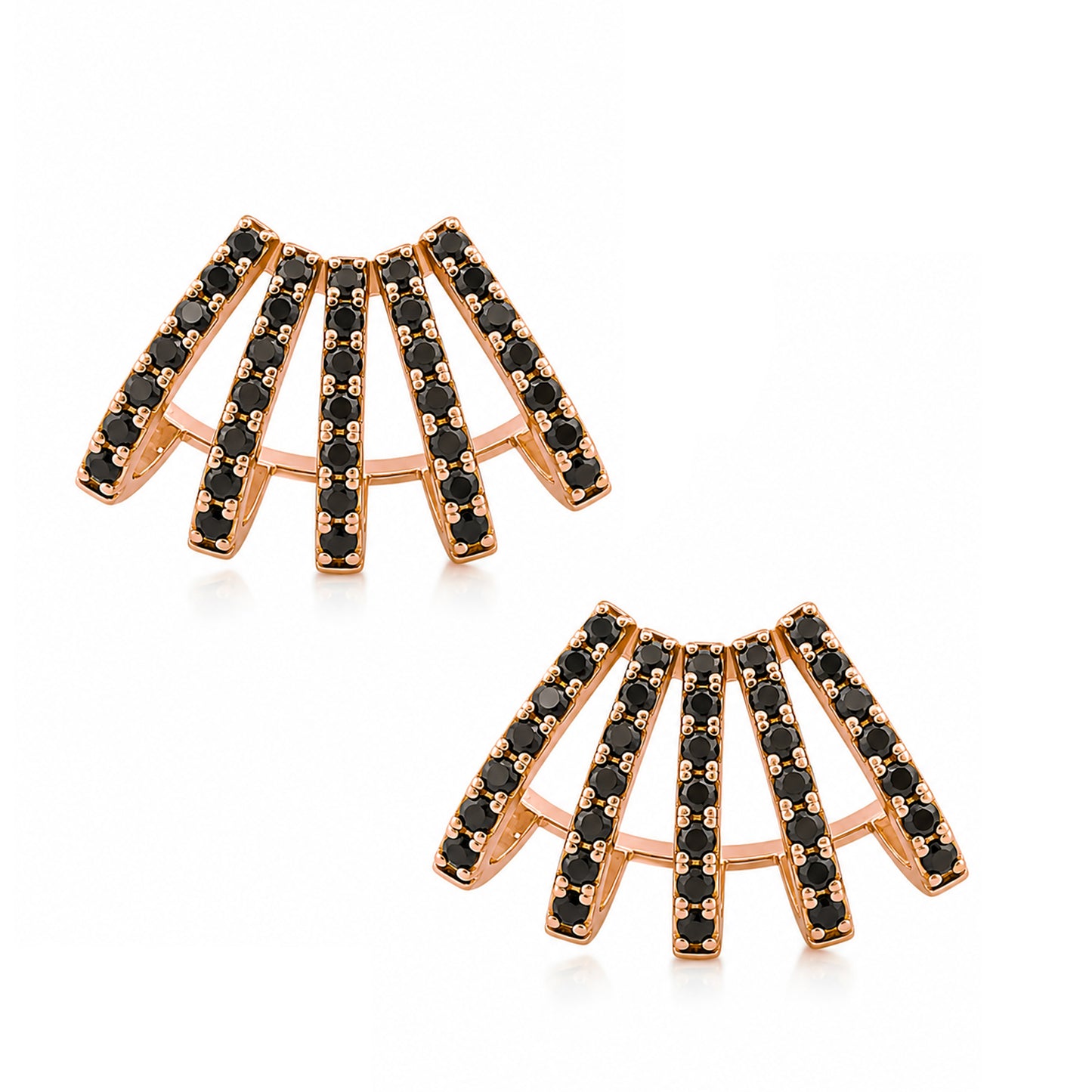 14K Gold Pavé Black Diamond 5 Row Hoop Stud Earrings