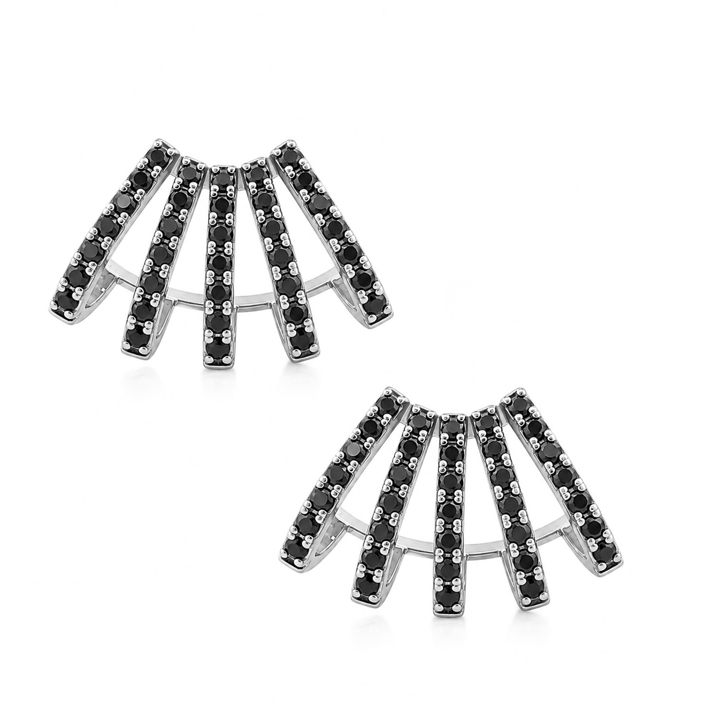 14K Gold Pavé Black Diamond 5 Row Hoop Stud Earrings
