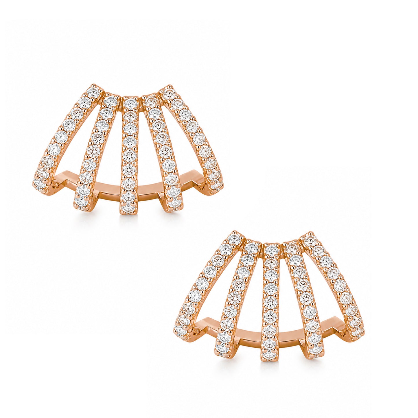 14K Gold Pavé Diamond 5 Row Hoop Stud Earrings