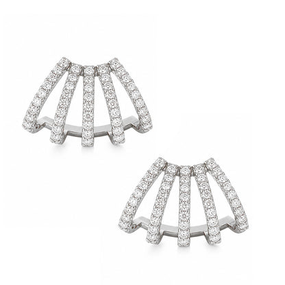 14K Gold Pavé Diamond 5 Row Hoop Stud Earrings