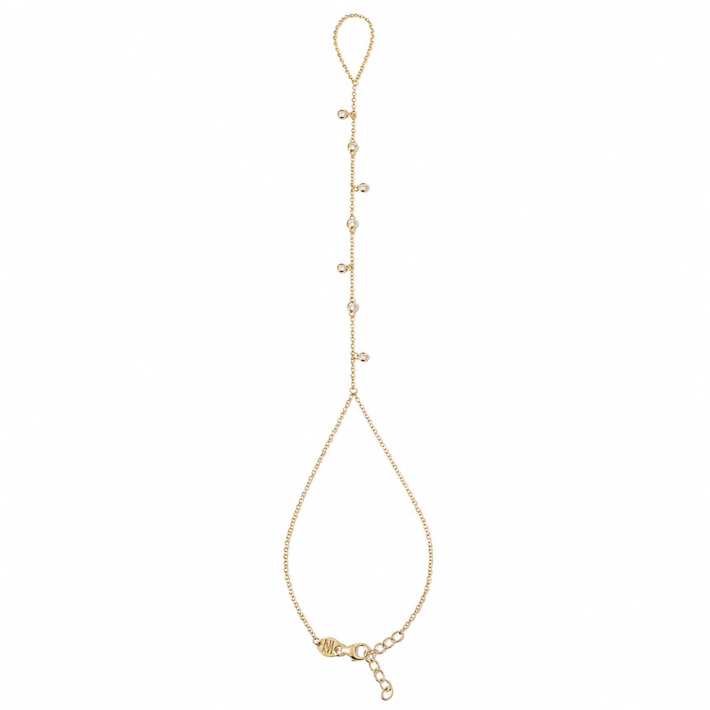 14K Gold 7 Diamond Fringed Finger Bracelet