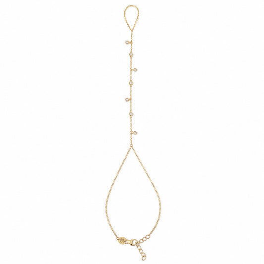 14K Gold 7 Diamond Fringed Finger Bracelet