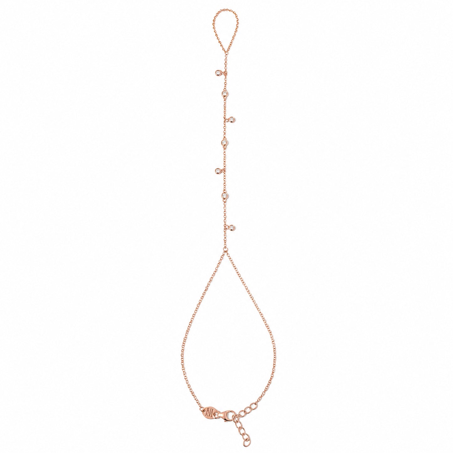14K Gold 7 Diamond Fringed Finger Bracelet