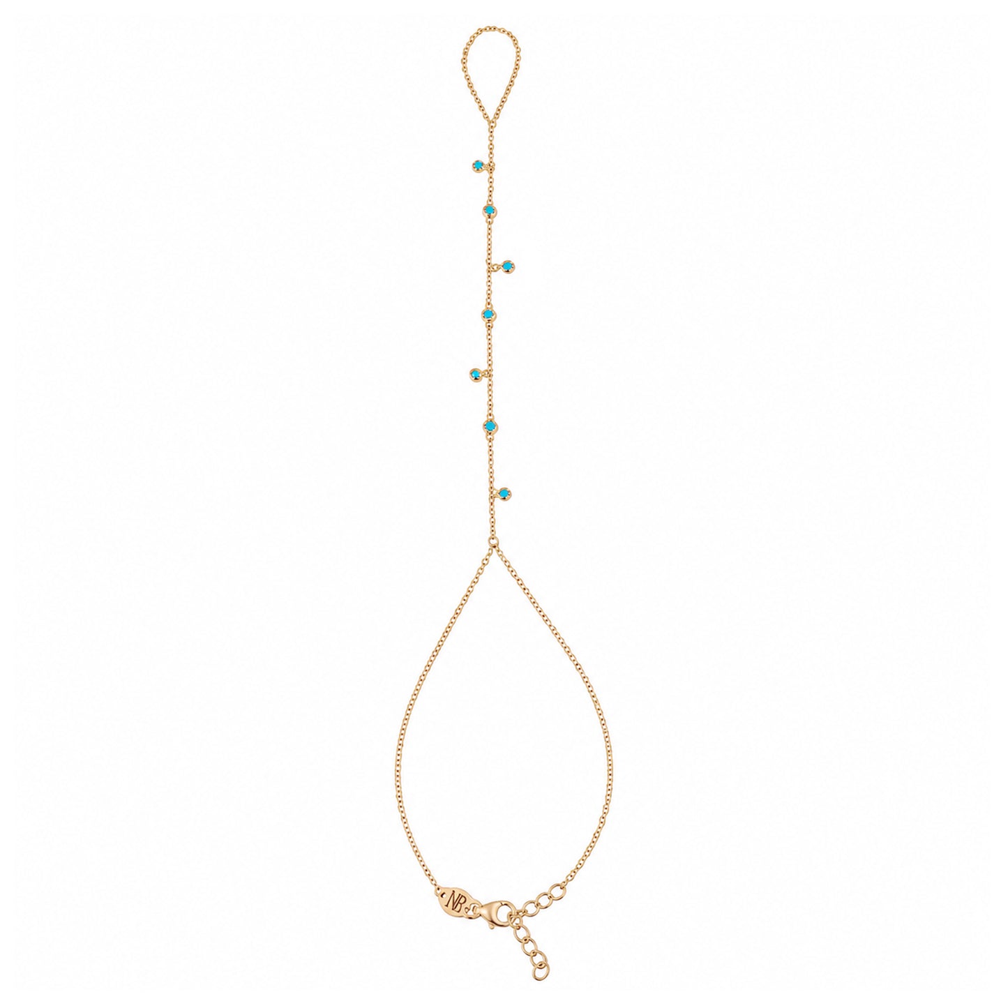 14K Gold 7 Turquoise Fringed Finger Bracelet