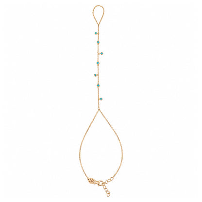 14K Gold 7 Turquoise Fringed Finger Bracelet