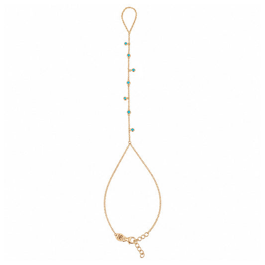 14K Gold 7 Turquoise Fringed Finger Bracelet