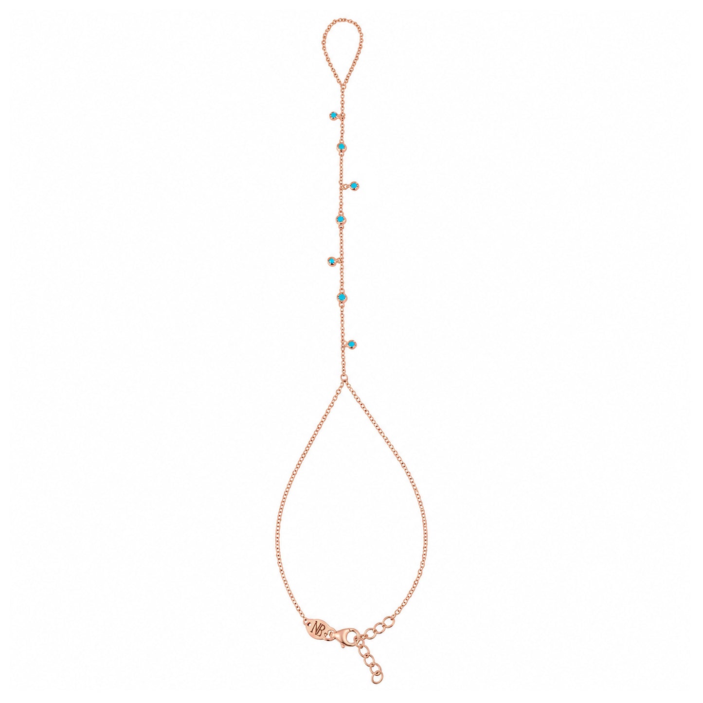 14K Gold 7 Turquoise Fringed Finger Bracelet
